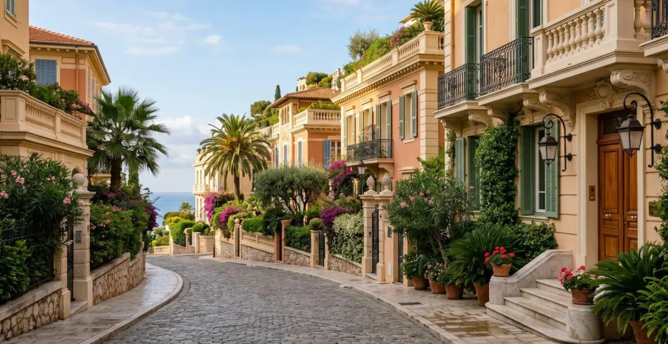 Rues résidentielles calmes d'un quartier familial de Monaco avec végétation